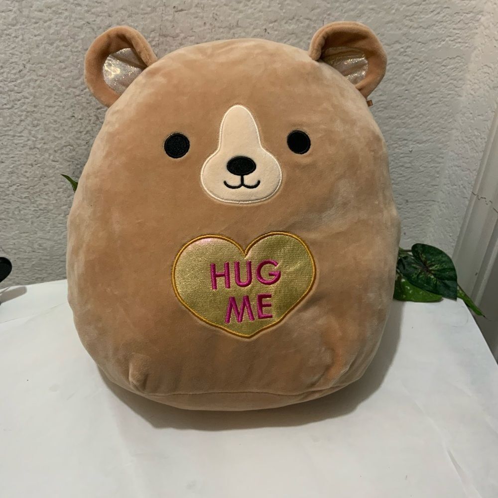 SQUISHMALLOW 12" Omar the Bear Valentines Day Gold Heart "HUG ME" Plush